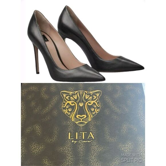 LITA by Ciara Black Leather Stiletto Pumps Shoes
